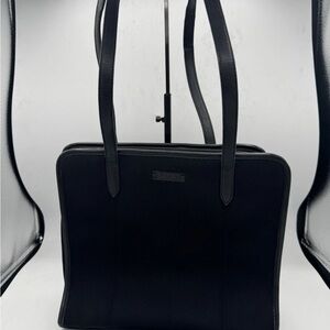 RARE VINTAGE COACH BLACK Nylon medium zip tote trimmed in leather  with pockets